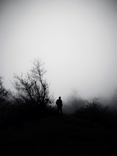 A conceptual photo of a lone figure enveloped in mist, evoking mystery and introspection.