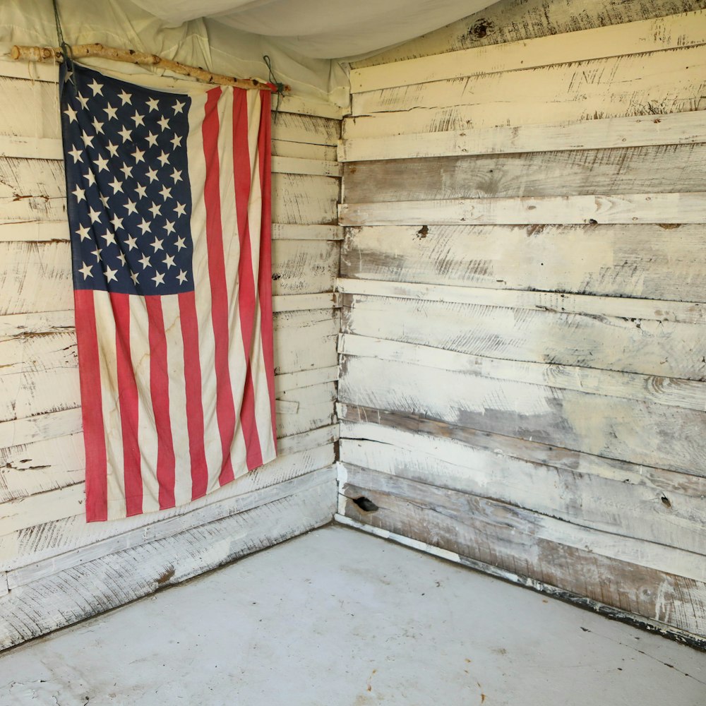 us a flag on white wall