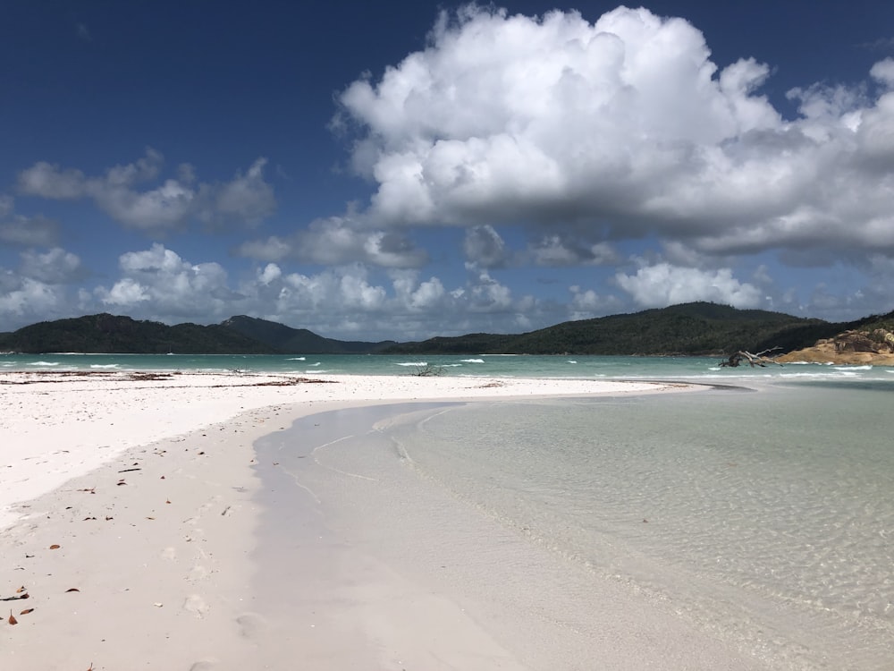 white sand beach under blue sky and white clouds during daytime