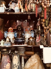 Various wooden decorative items including bowls and small sculptures