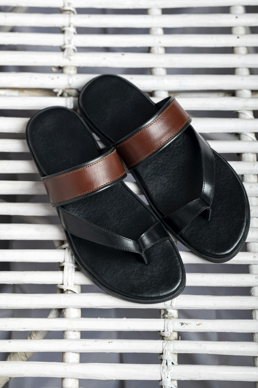 black and brown leather sandals