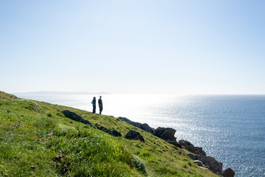 2 person standing on green grass field near body of water during daytime in County Kerry Ireland