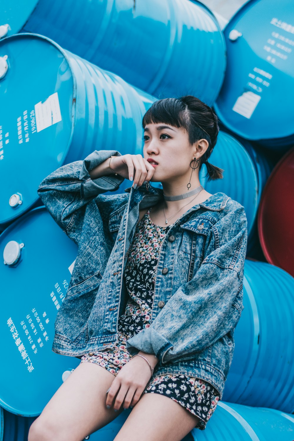 woman in blue denim jacket