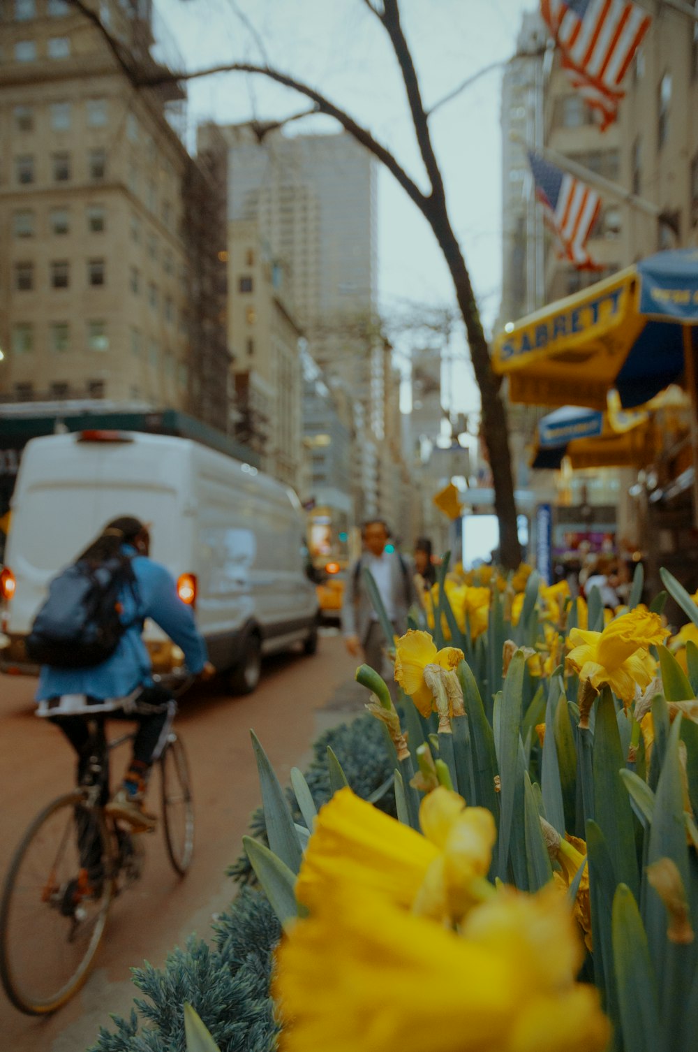 woman in blue jacket riding bicycle on road during daytime