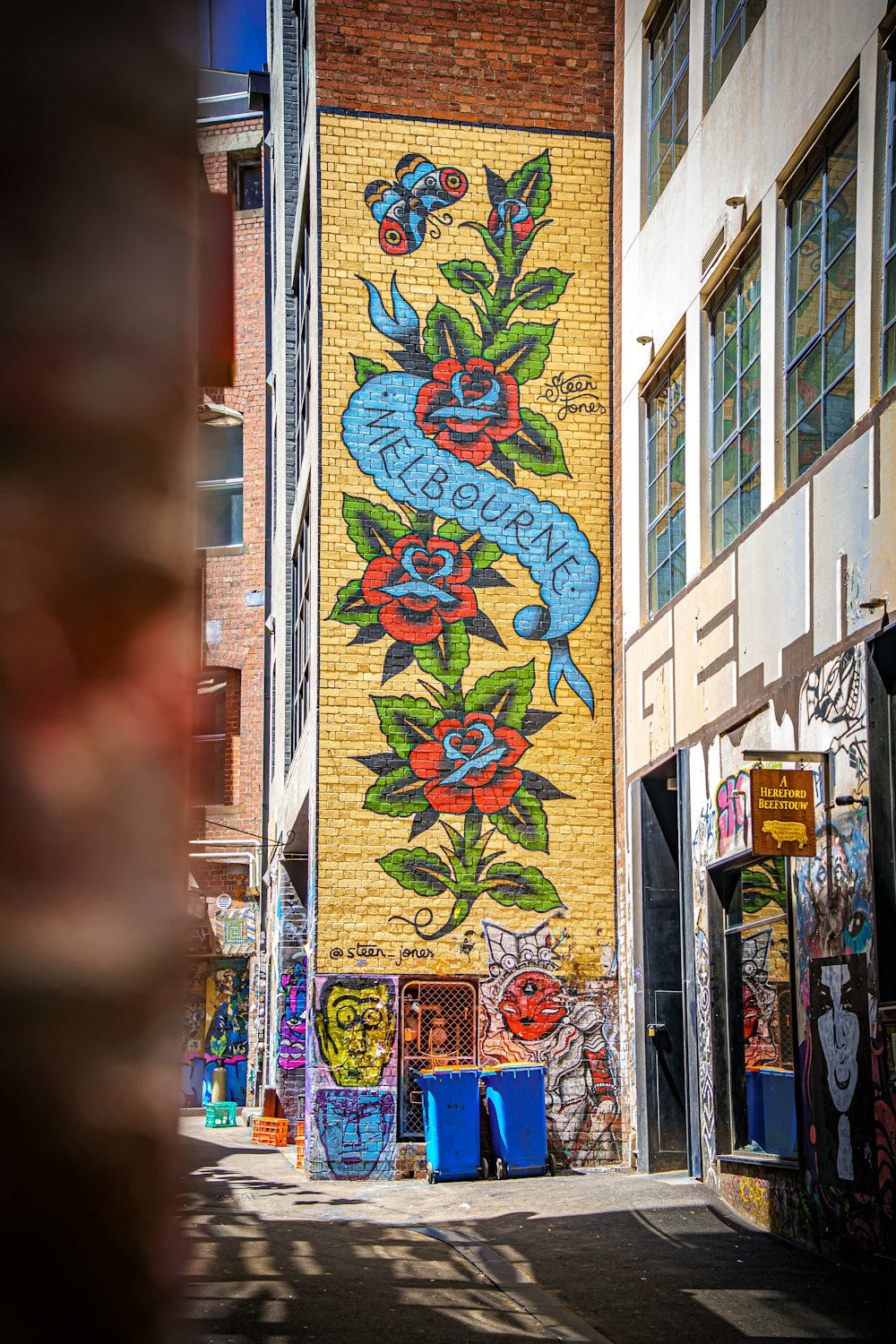 red yellow and blue graffiti on building