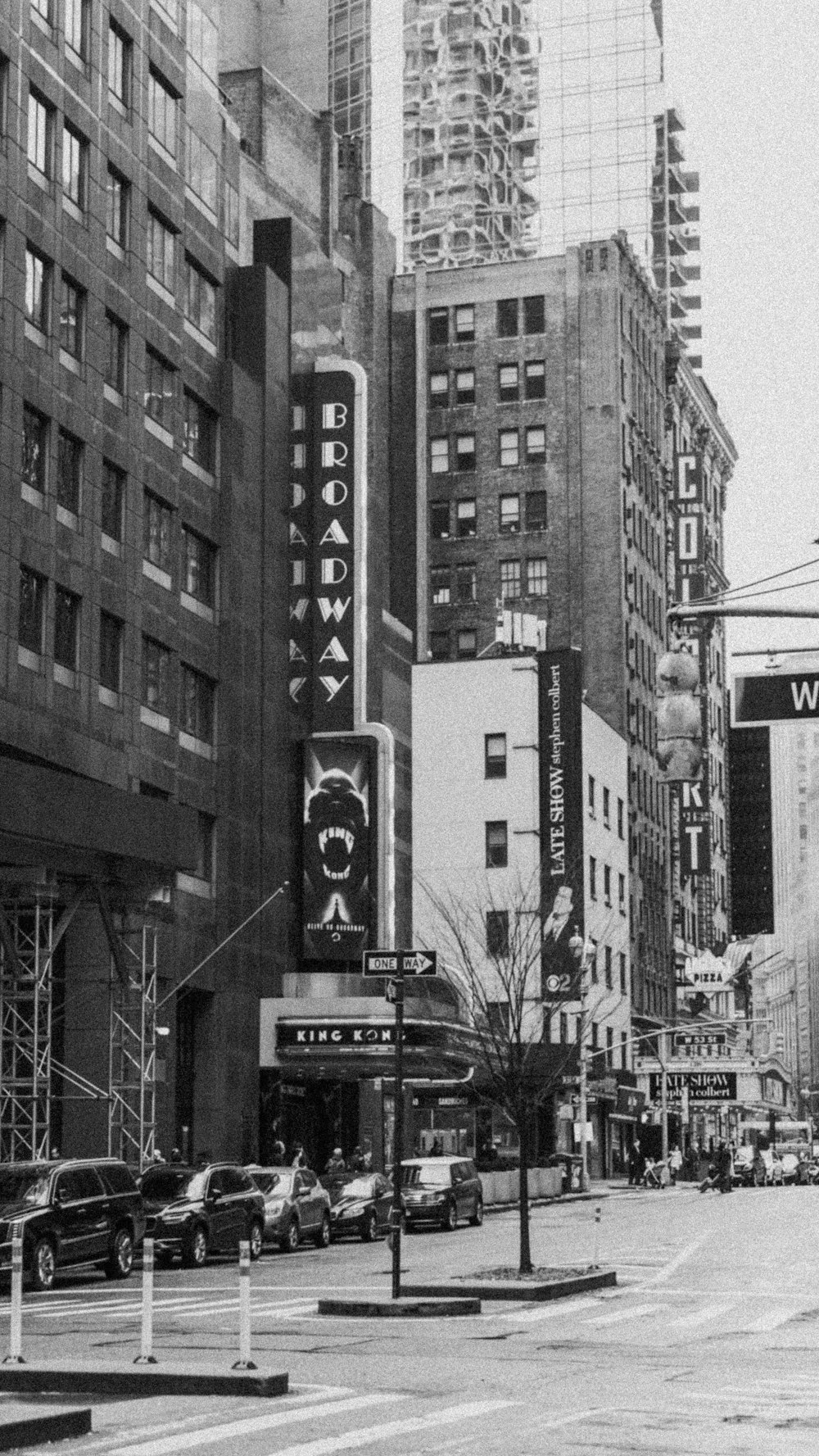 grayscale photo of city buildings