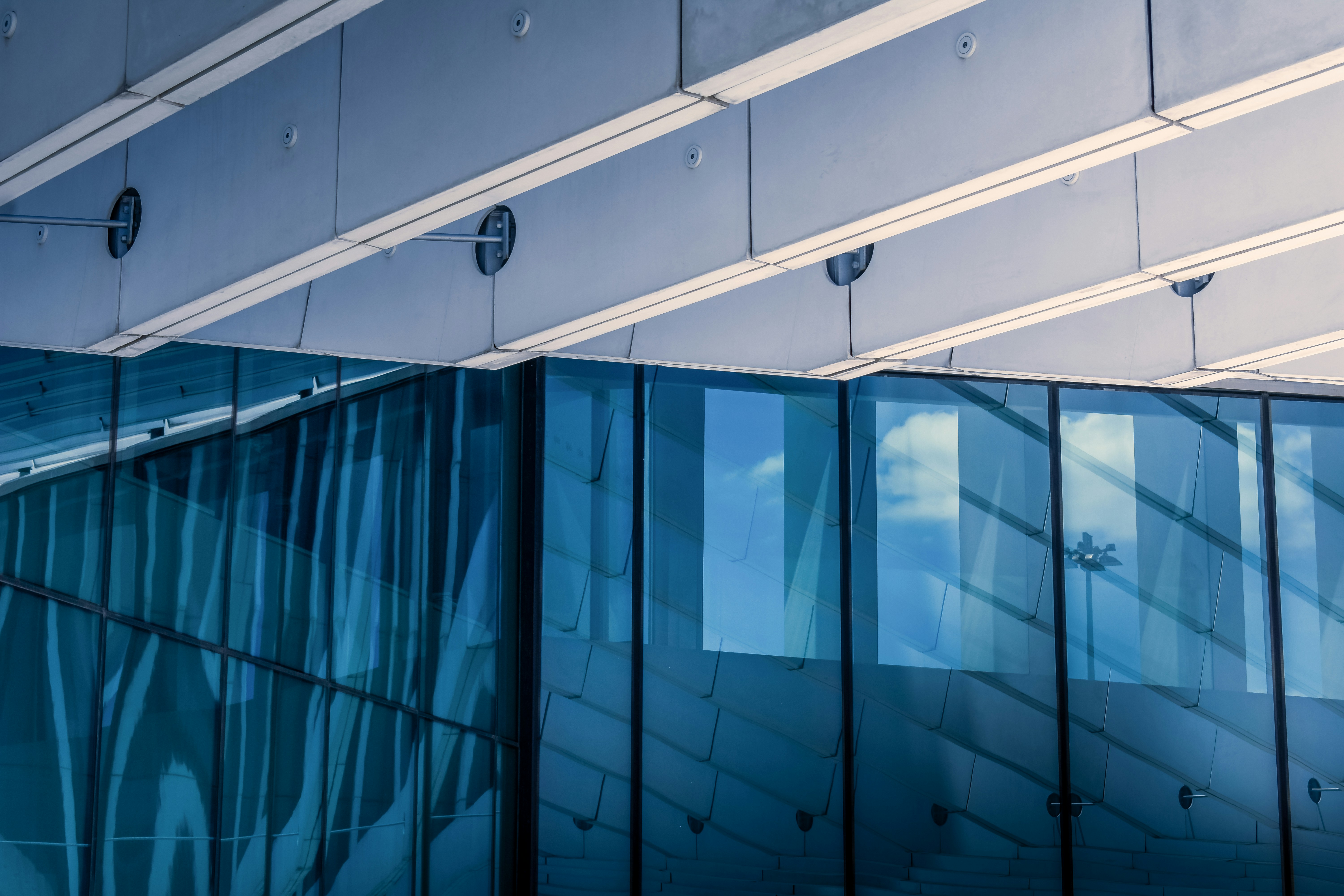 blue and white glass window