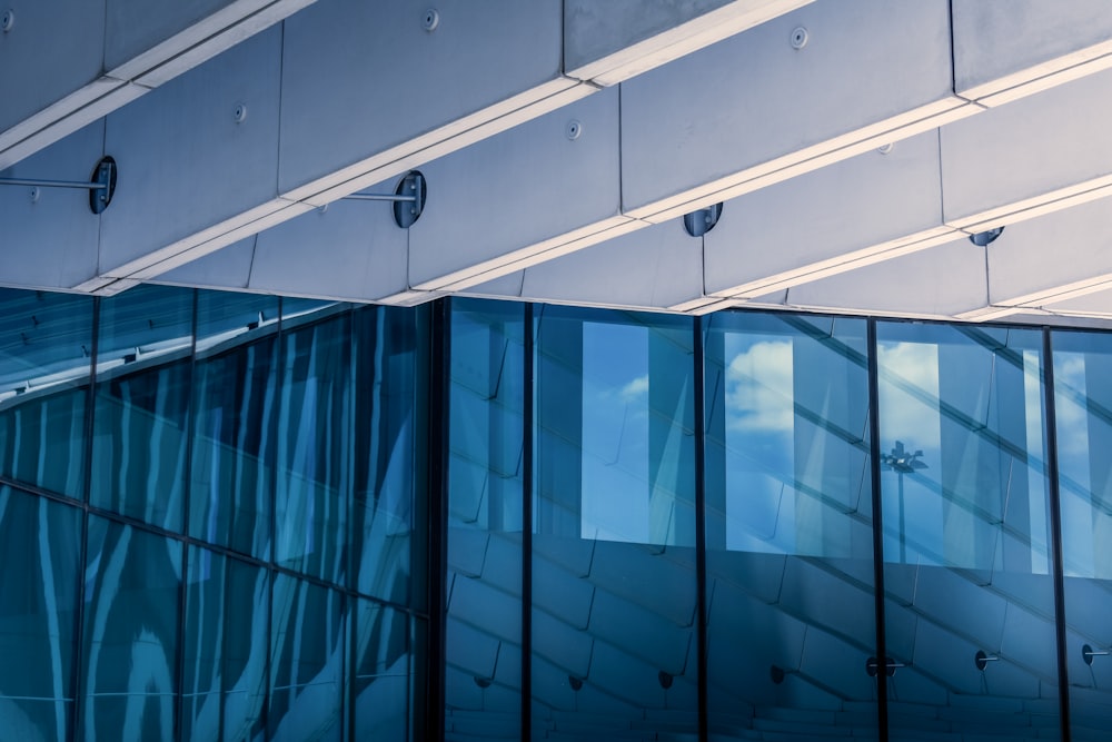 blue and white glass window