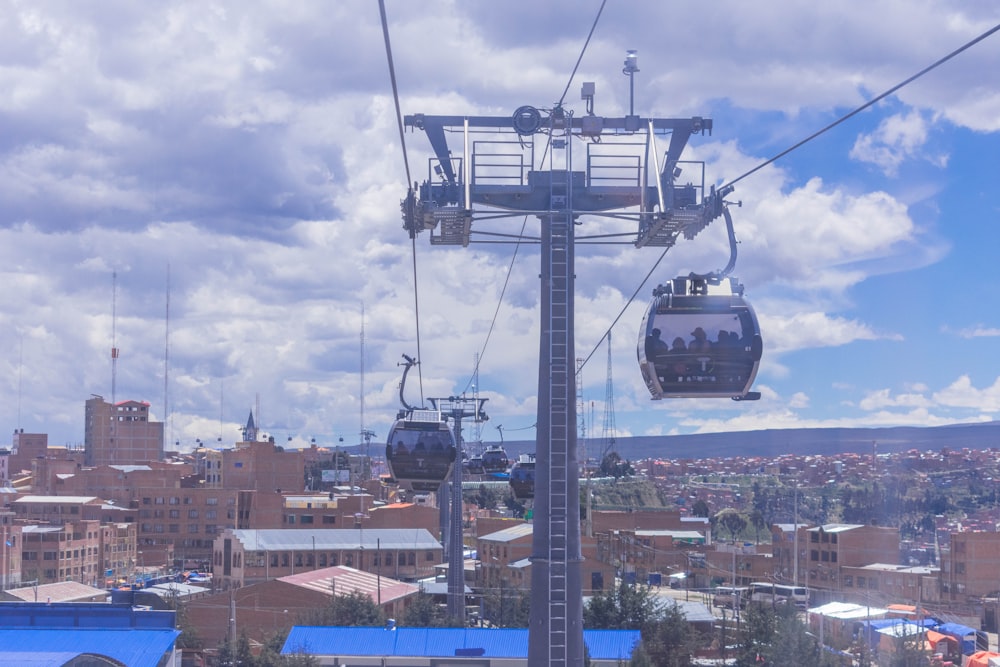 black cable car over city buildings during daytime