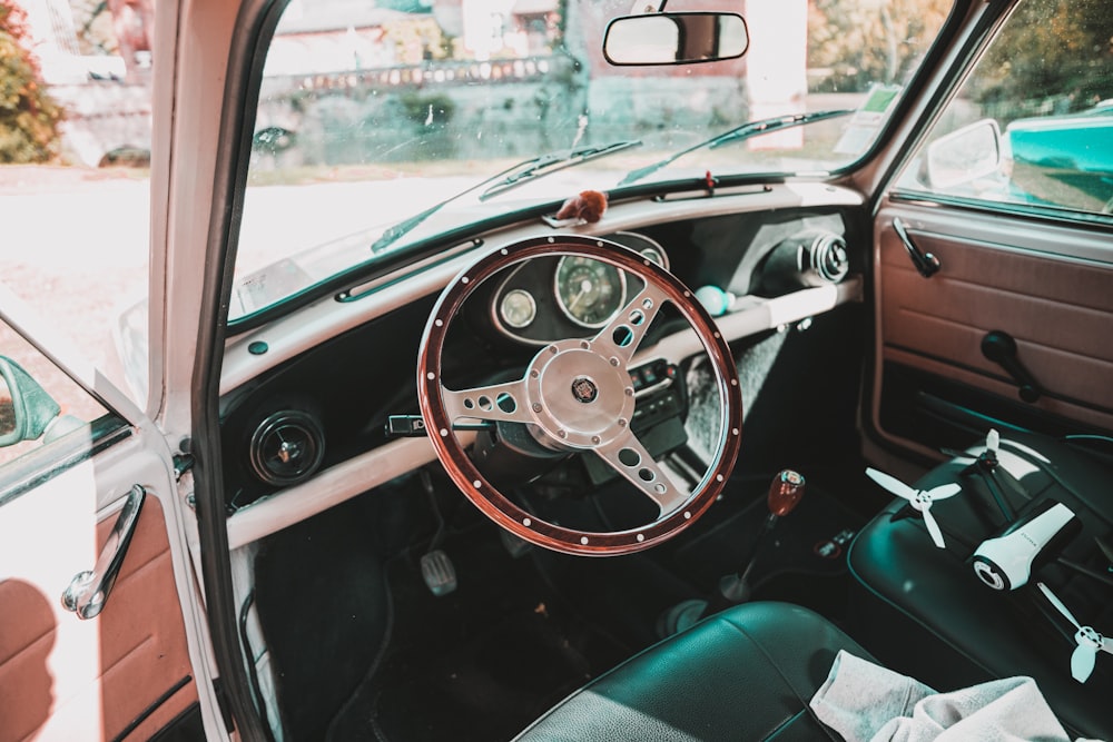 black and silver steering wheel