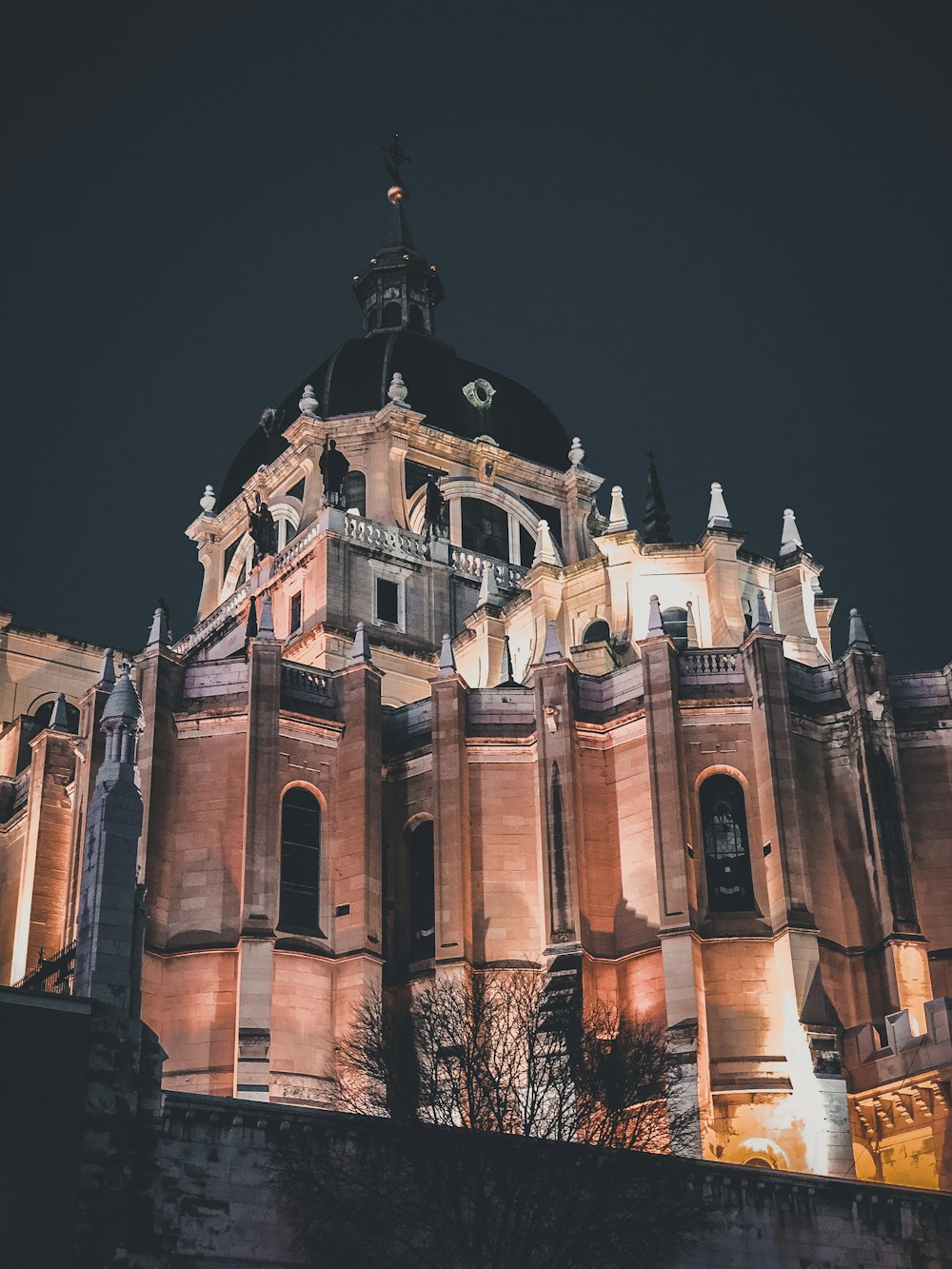 brown concrete building during night time