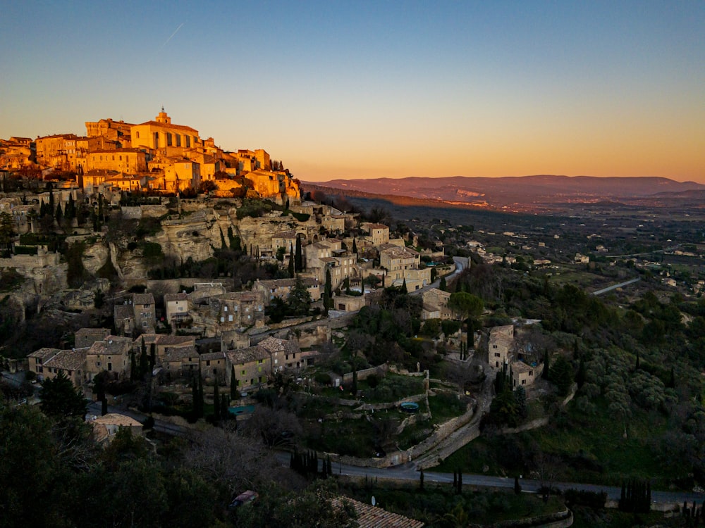 aerial view of city during sunset