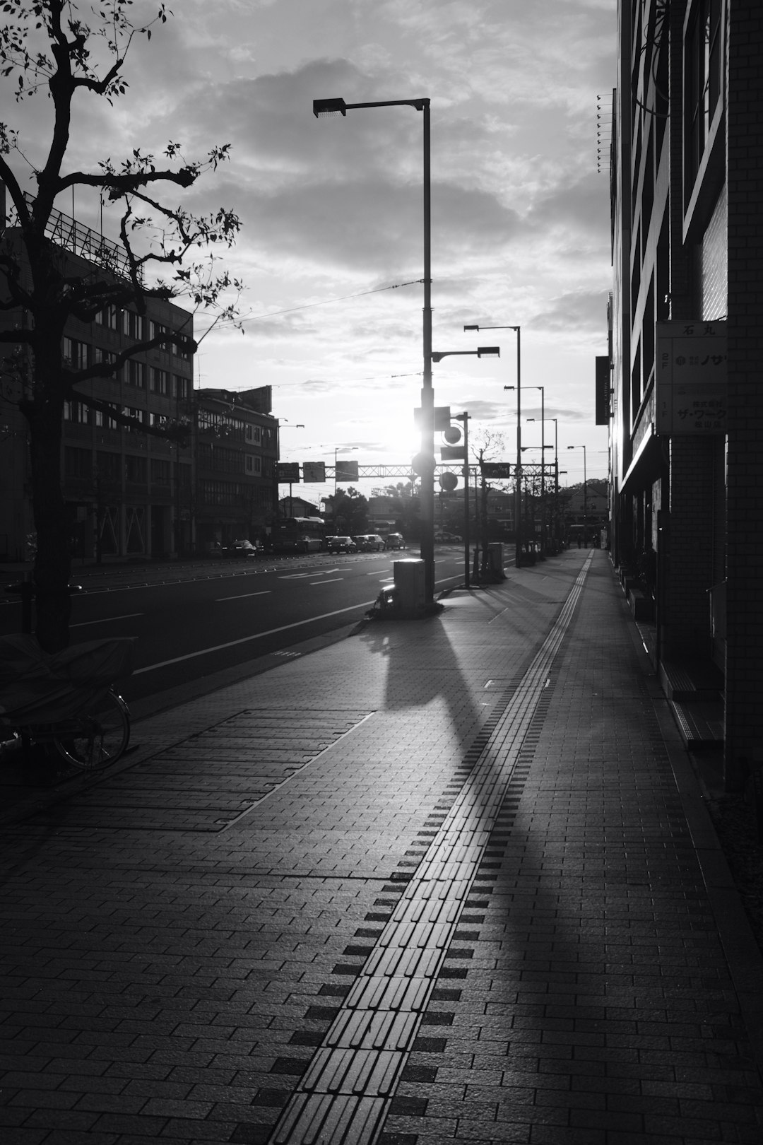 grayscale photo of city street