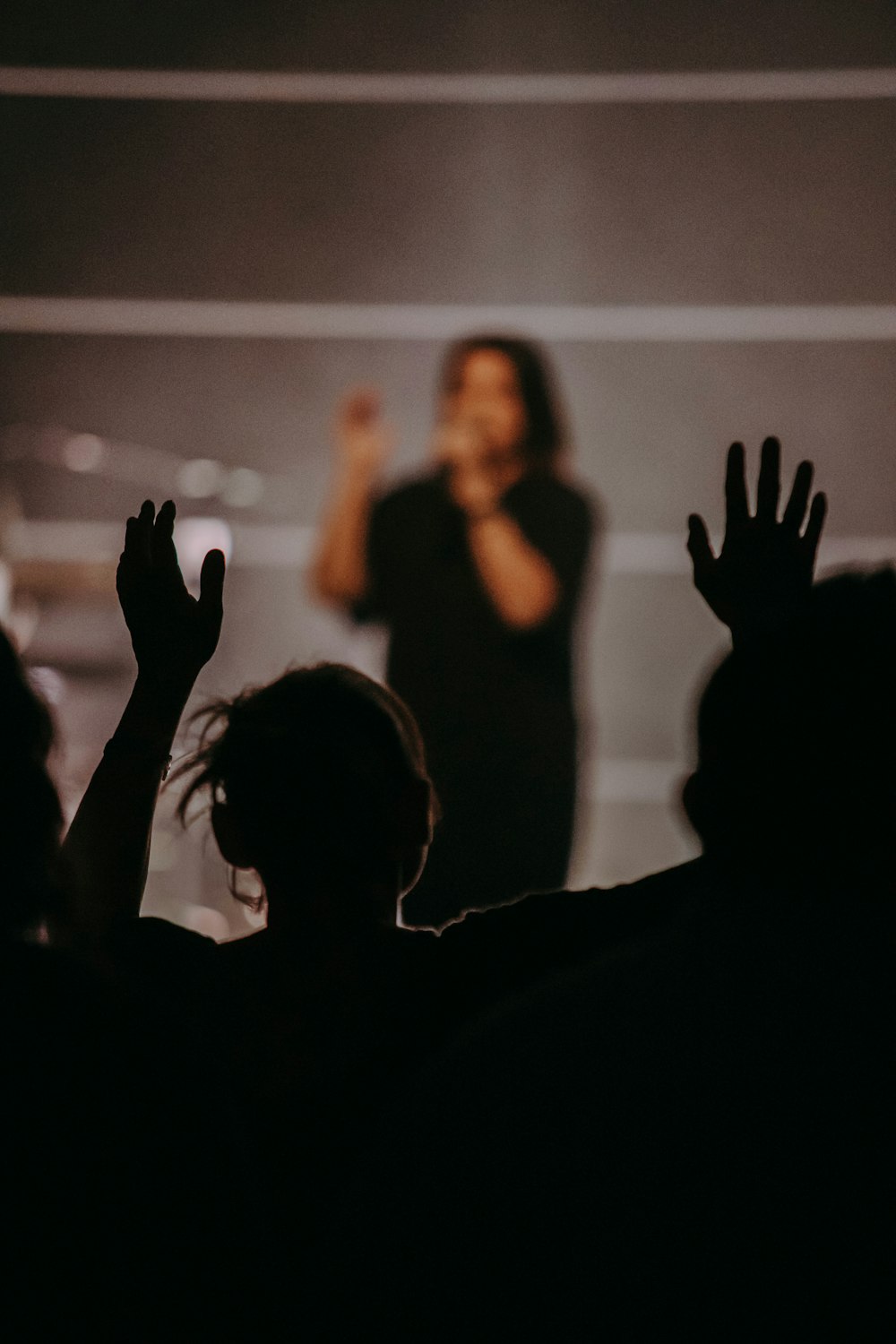 silhouette of people raising their hands