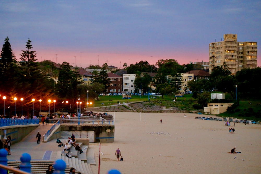 people on beach during night time