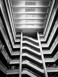 grayscale photo of a staircase