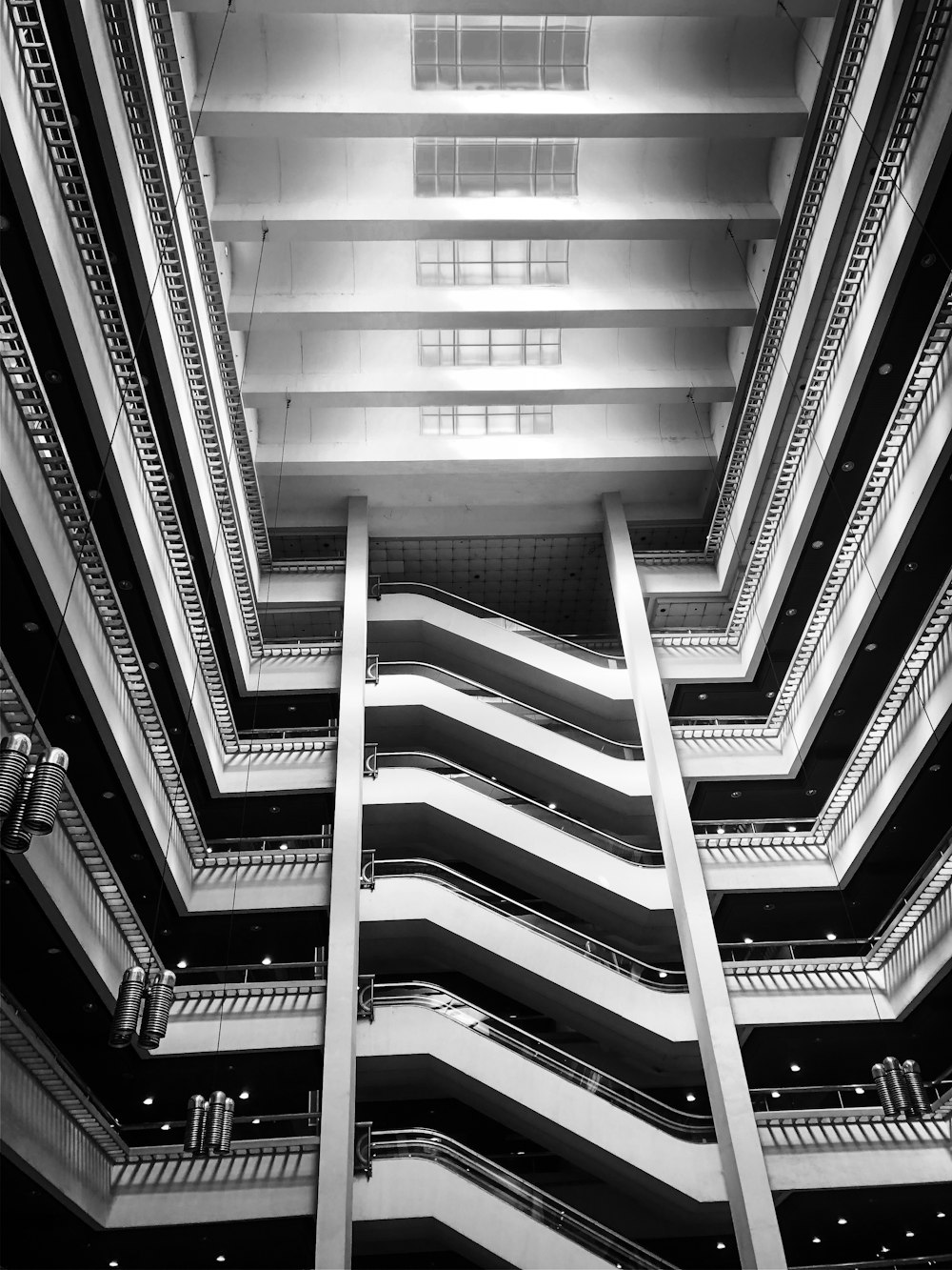 grayscale photo of a staircase