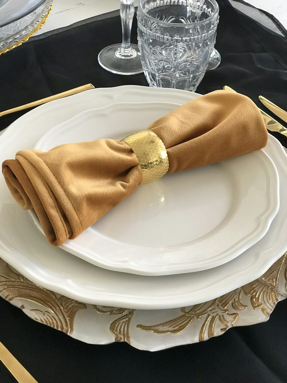 brown textile on white ceramic plate