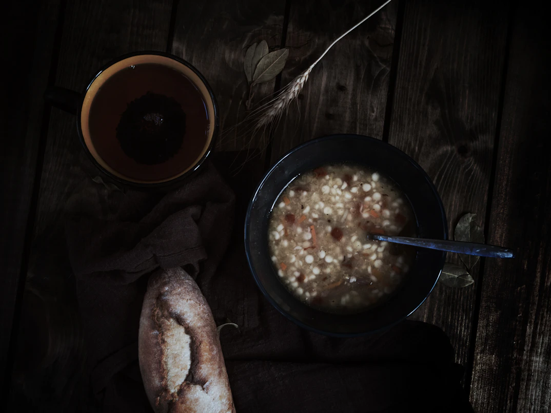 Traditional hearty Northern European bread and soup