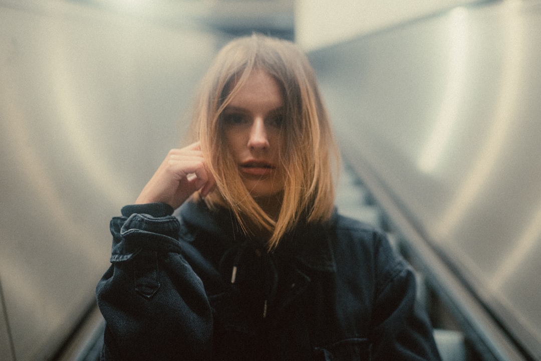 woman in black leather jacket