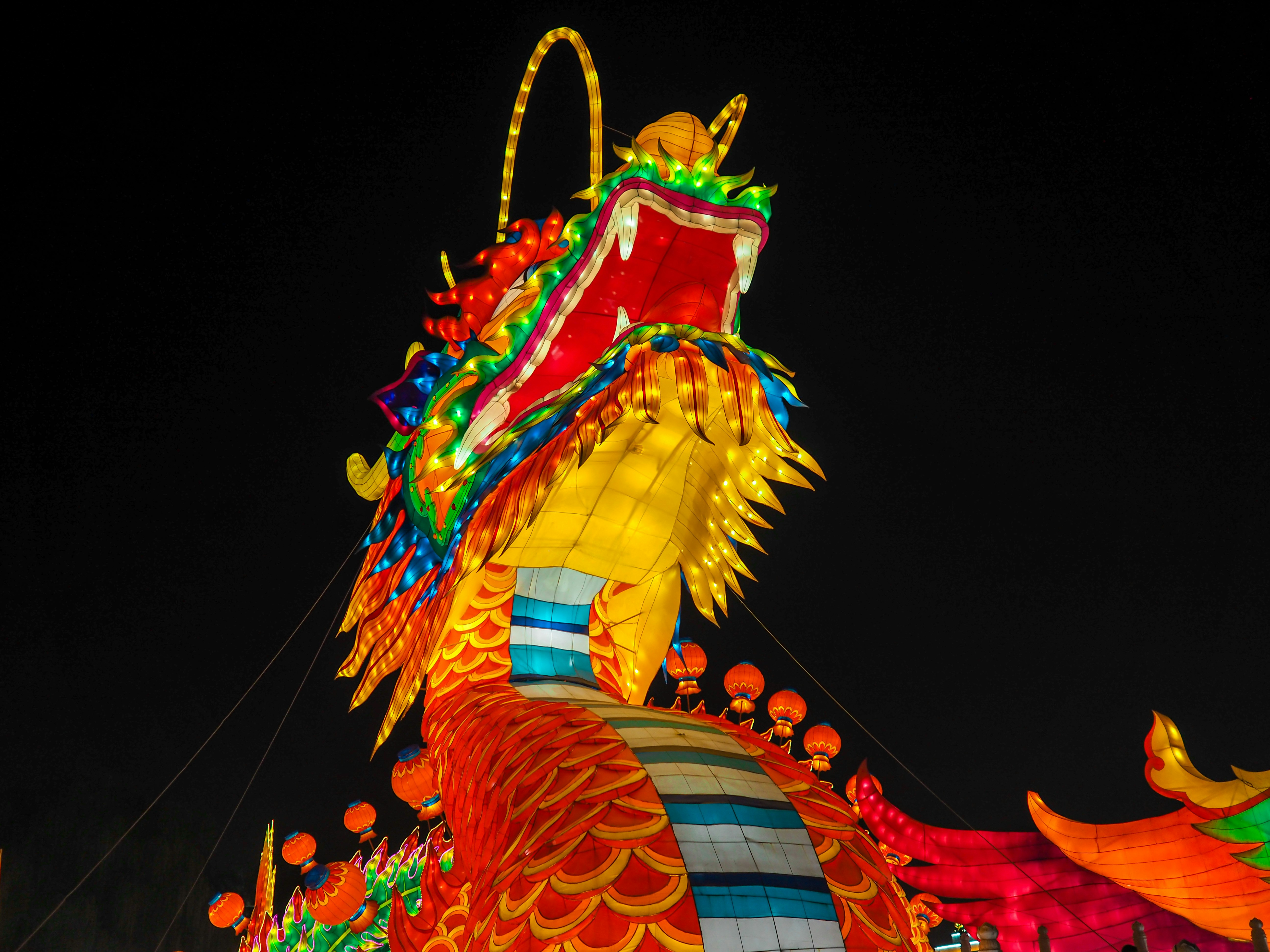 red yellow and blue dragon tower
