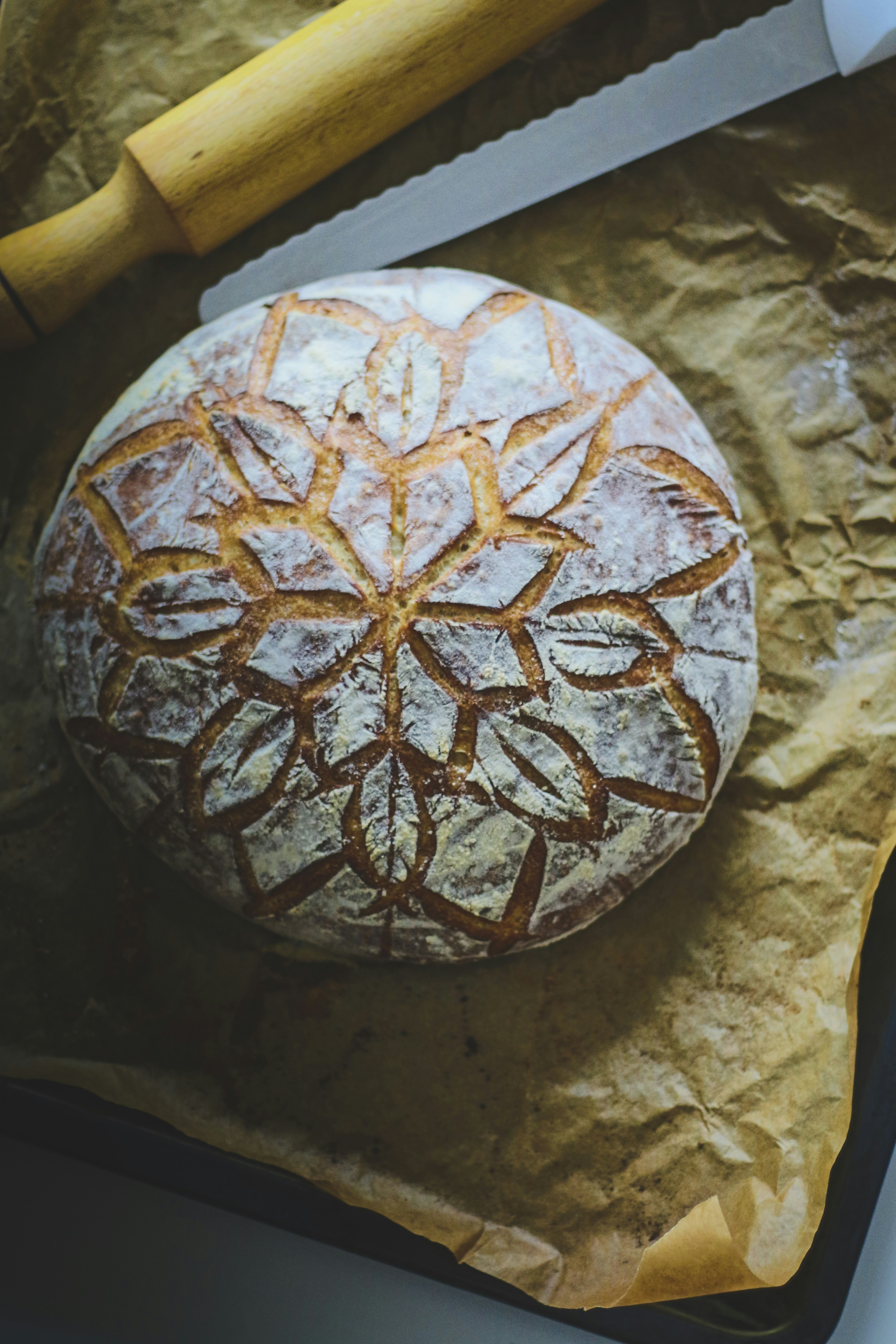 brown and white round ornament