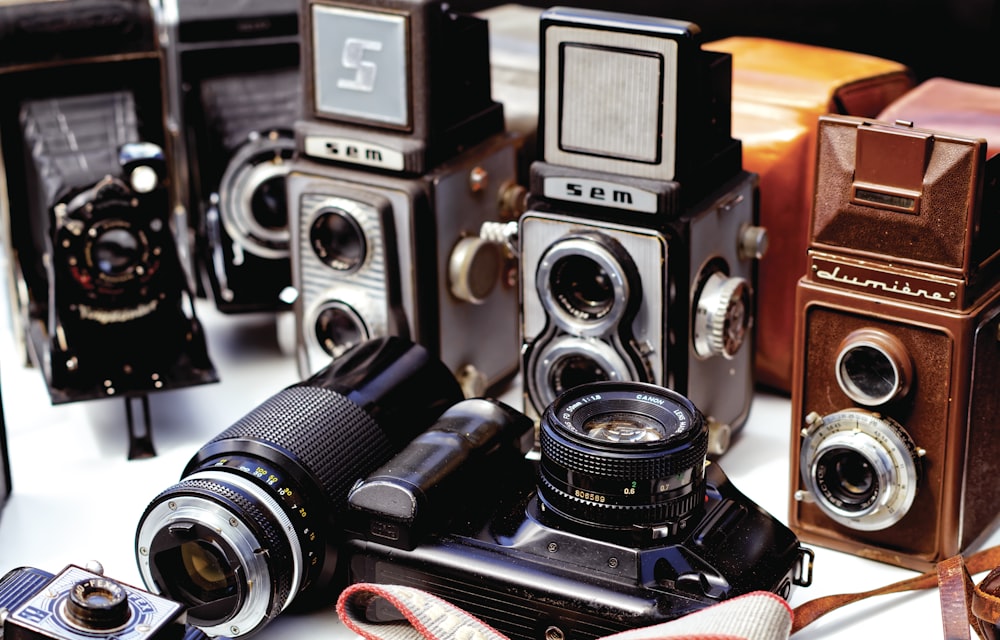 black and silver vintage camera