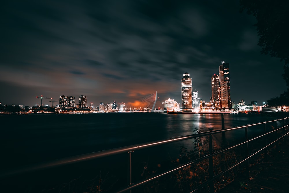 city skyline during night time