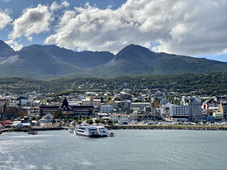 white boat on body of water near city buildings under white clouds and blue sky during