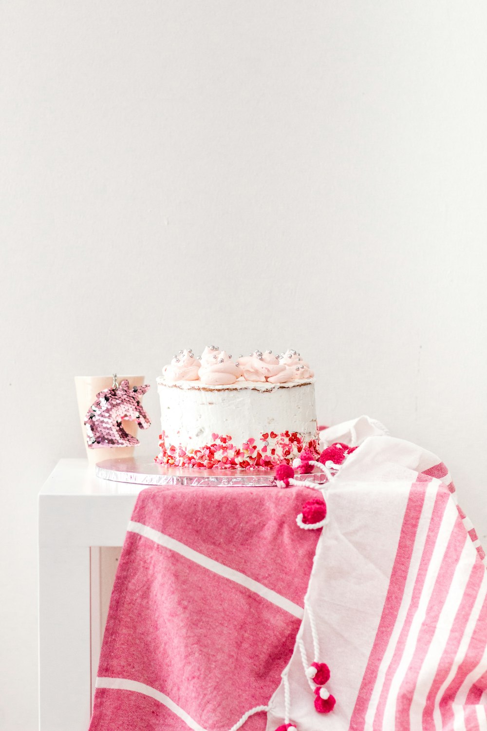 white and red striped textile