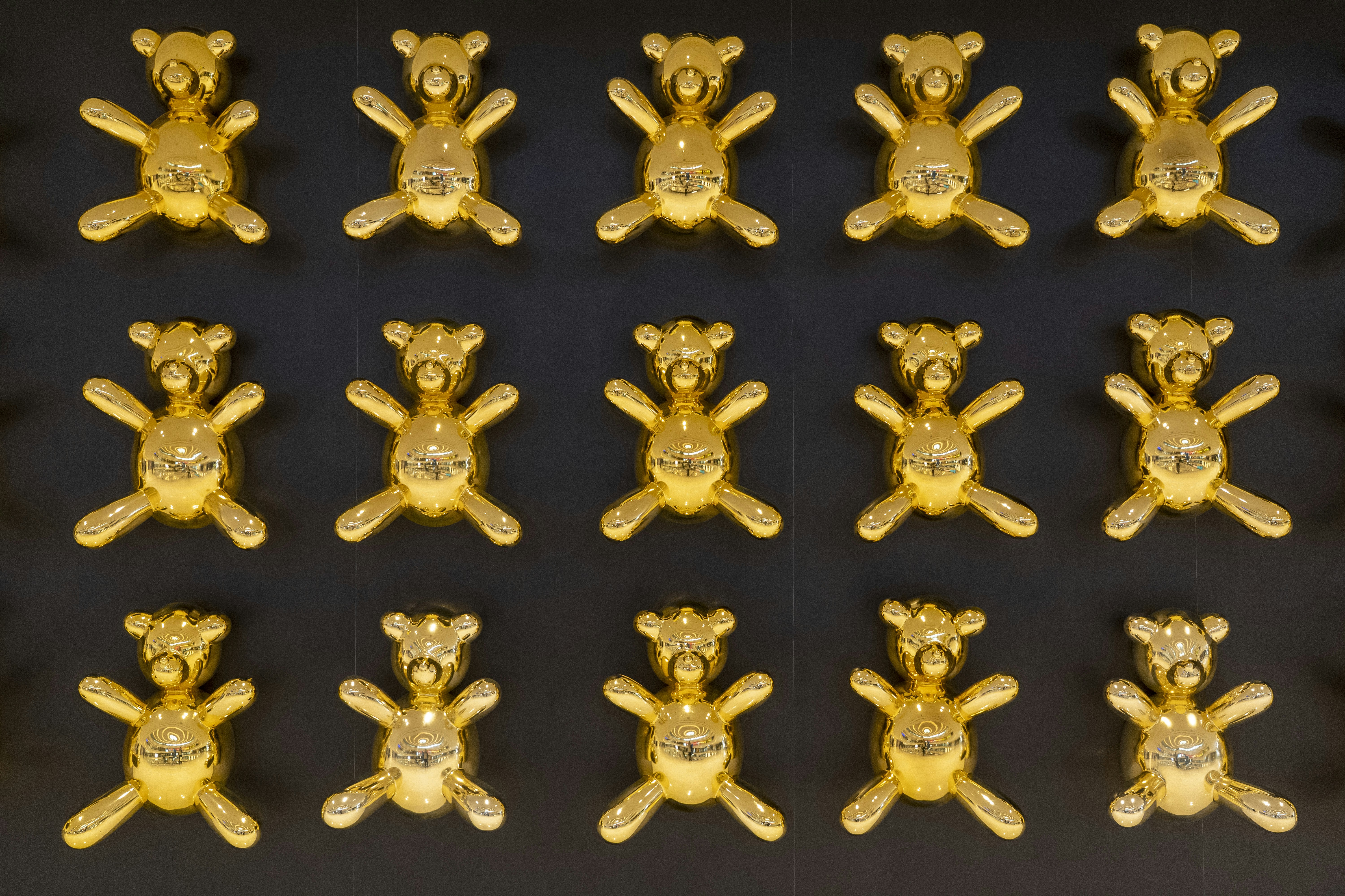 Golden teddy bears that were part of a shop display at the Burj Khalifa Shopping Mall, Dubai.