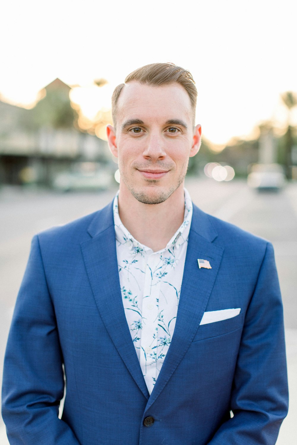 man in blue suit jacket