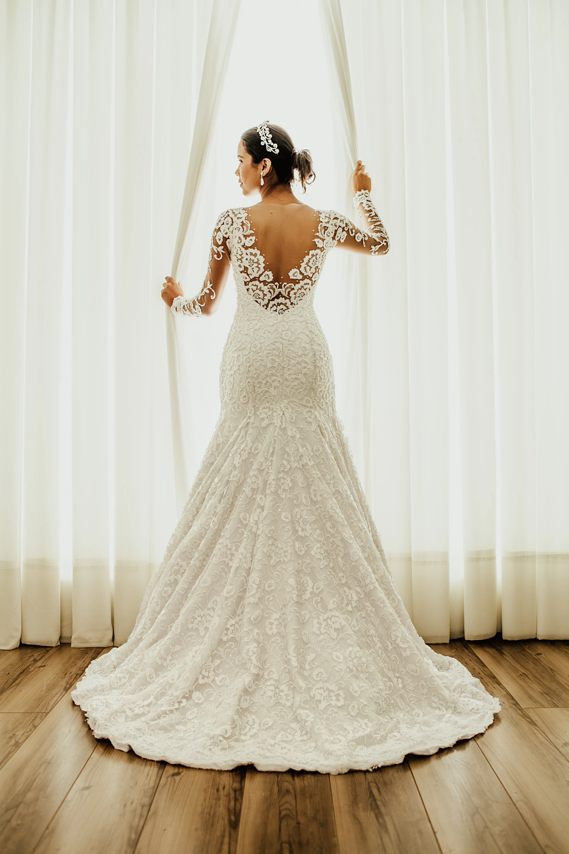 Bride in a designer wedding gown