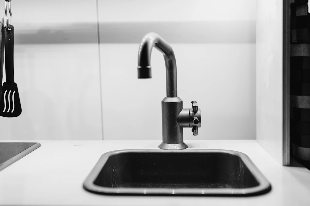 Stainless steel faucet on a sink
