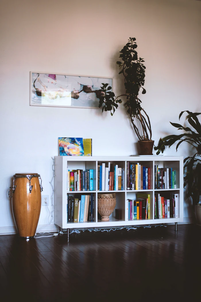 Ceramic vase styled on a shelf