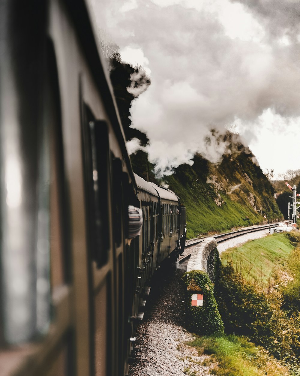 Tren sobre raíles durante el día