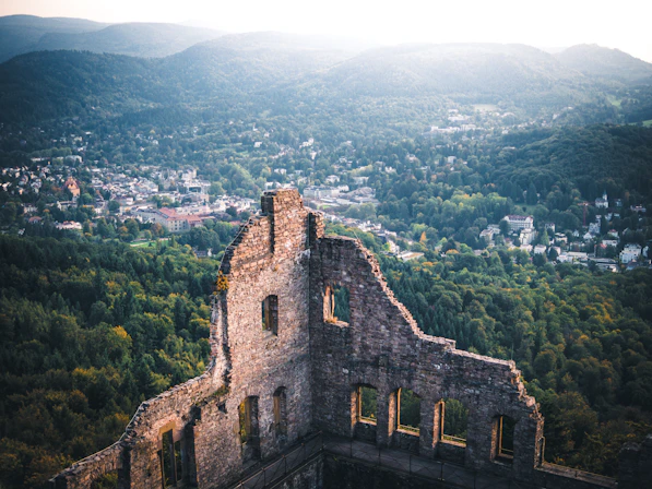 brown brick castle on top of hill