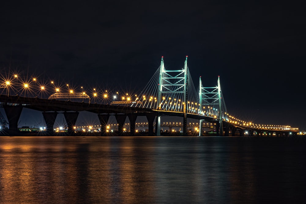 bridge over water during night time