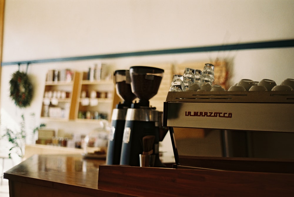 black and silver coffee maker