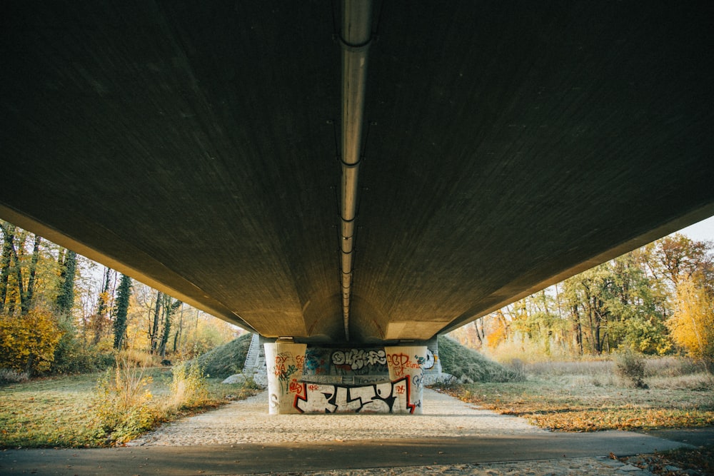 brown wooden bench under tunnel during daytime