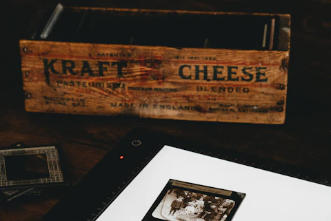 A vintage film clapperboard