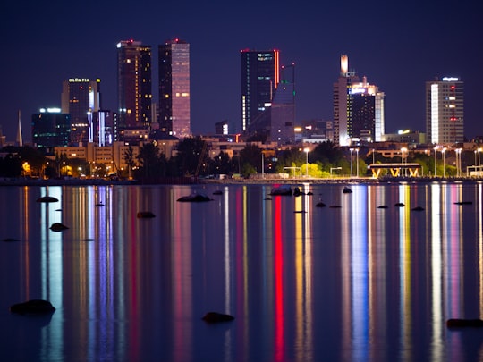 city skyline during night time in Tallinn Estonia