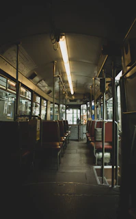 red and black train seats