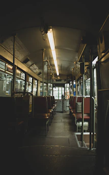 red and black train seats