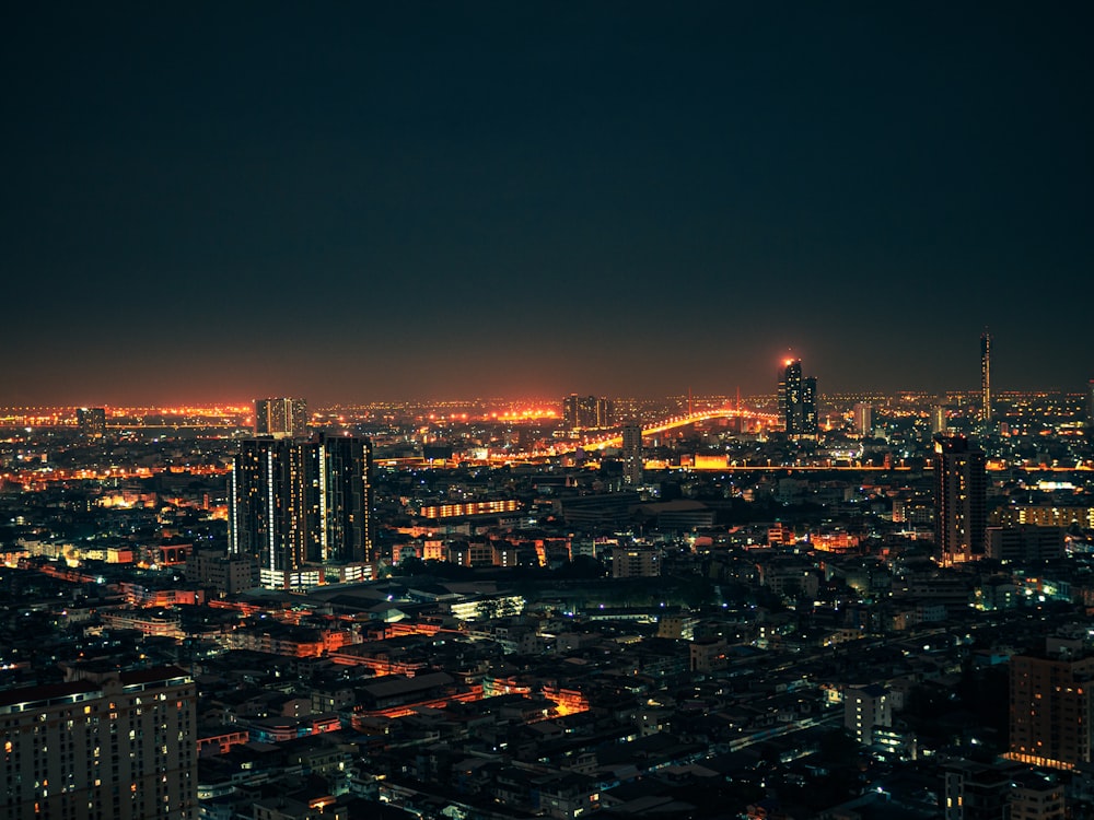 city skyline during night time