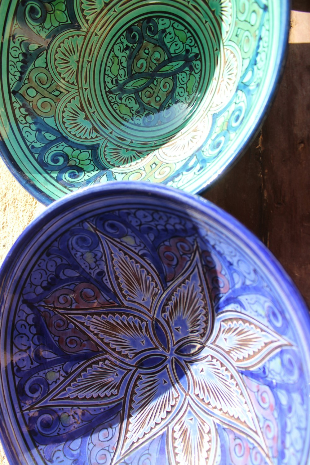 blue and white round ceramic plate
