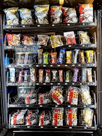 assorted food packs on shelf