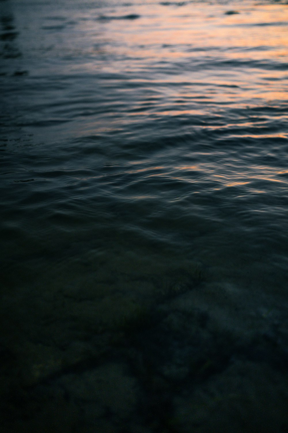 body of water during sunset