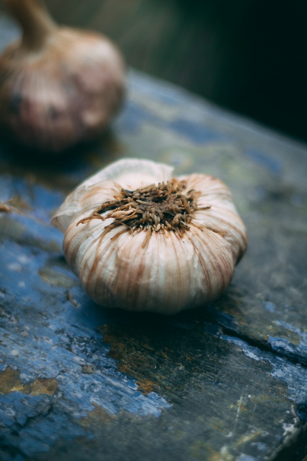 garlic on black and gray surface