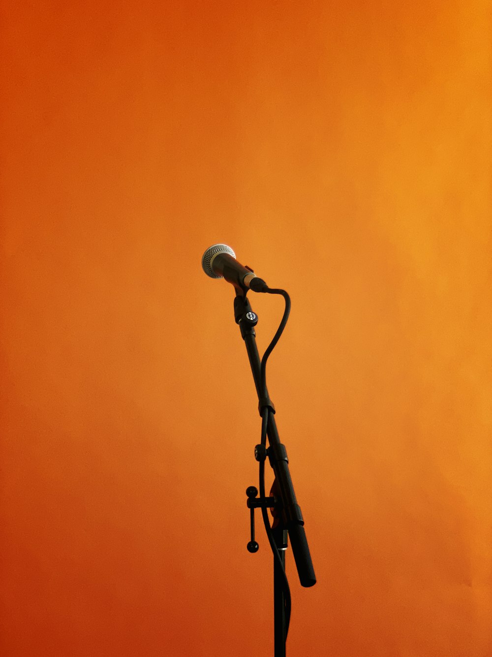 black and gray microphone with stand